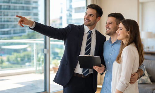 Corretor de imóveis orienta clientes durante visita, reforçando o papel estratégico do profissional na tomada de decisões no mercado imobiliário atual. (Imagem: ilustrativa)